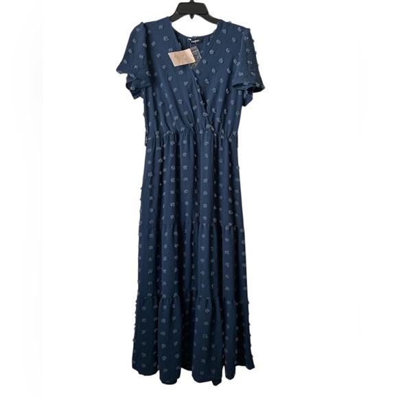 Blue Maxi Summer Flutted Short Sleeves Flowy Summer Medium Dress BNWT - Picture 1 of 10